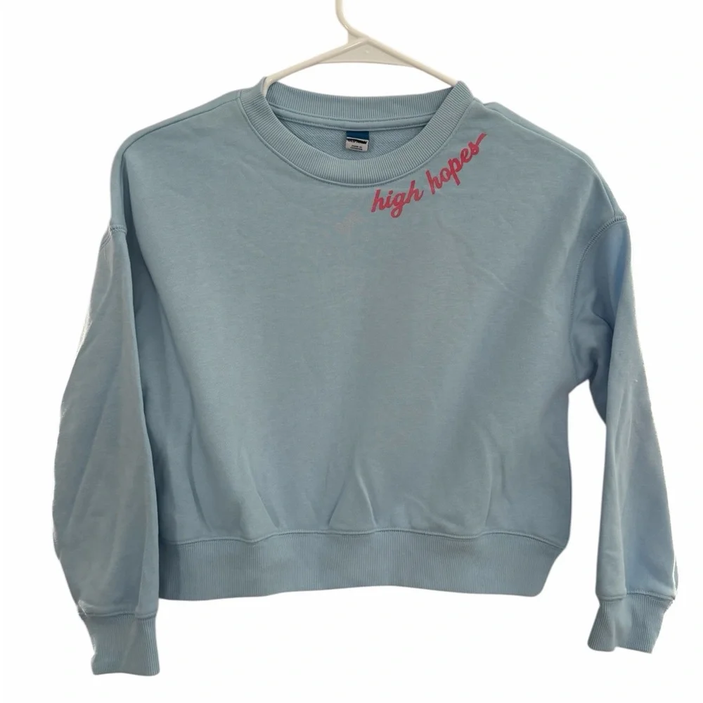 Old Navy Girls Lt Blue Crew Neck Sweatshirt Medium (8) NWOT PTP 18.5” Length 17”